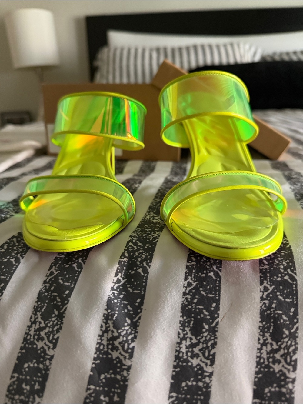 Christian Louboutin Neon Yellow Iridescent Slide Heels